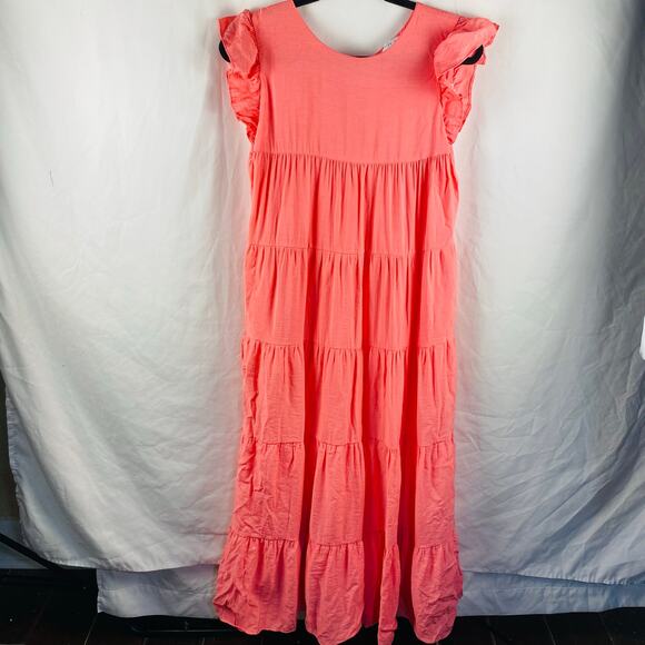 English Factory Pink Sleeveless Ruffle Tiered Maxi Dress Small‎ - Picture 1 of 7